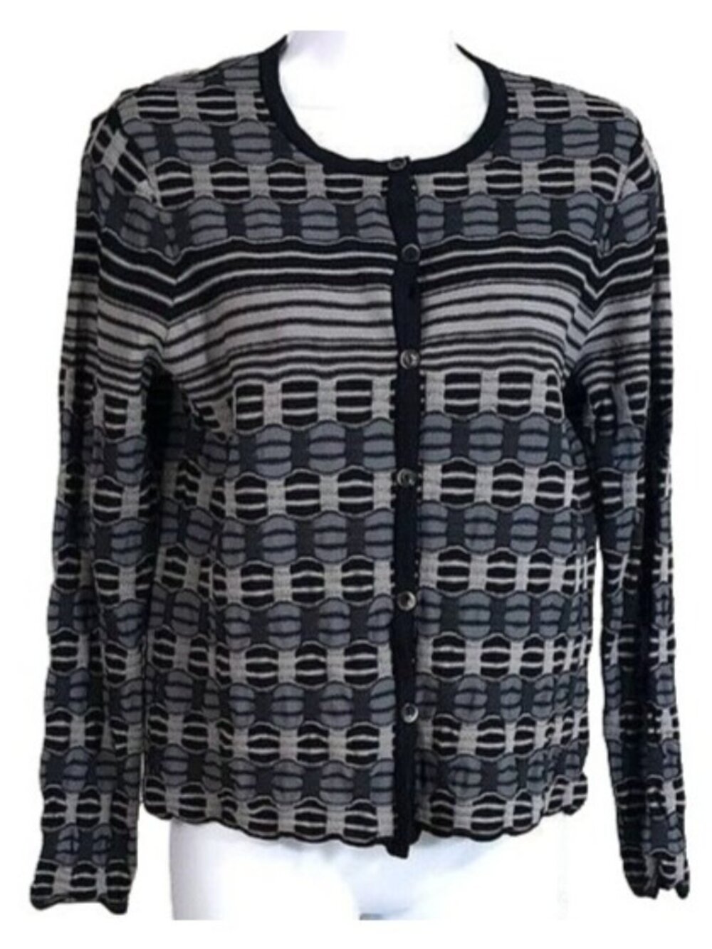 Pendleton Knit Cardigan Sweater Gray Medium Petite Button Long Sleeve Cityscape